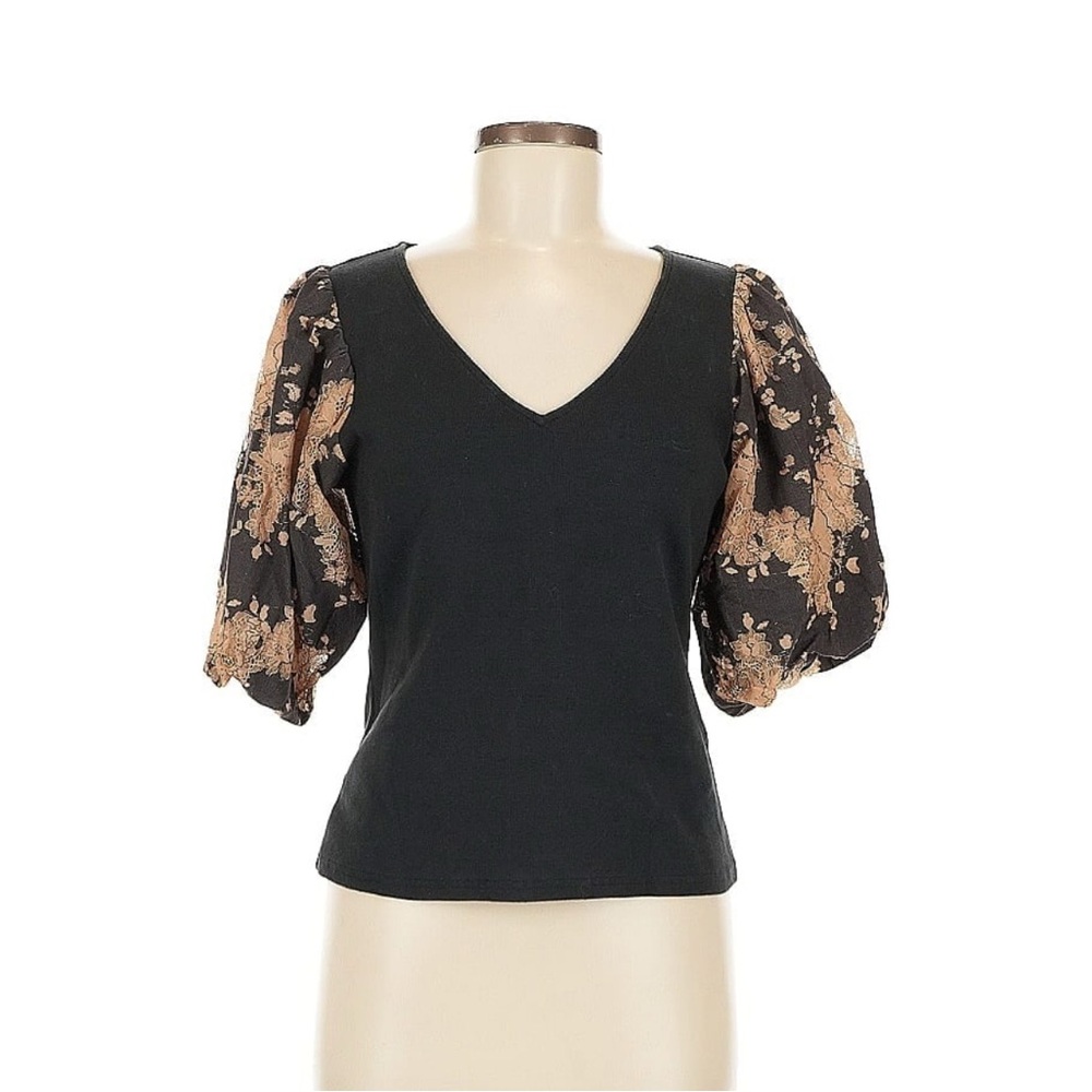 Anthropologie/Dolan Dark Grey Top with Lace Sleeves
